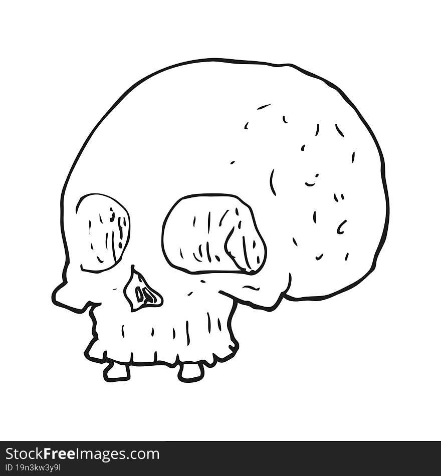 black and white cartoon old skull