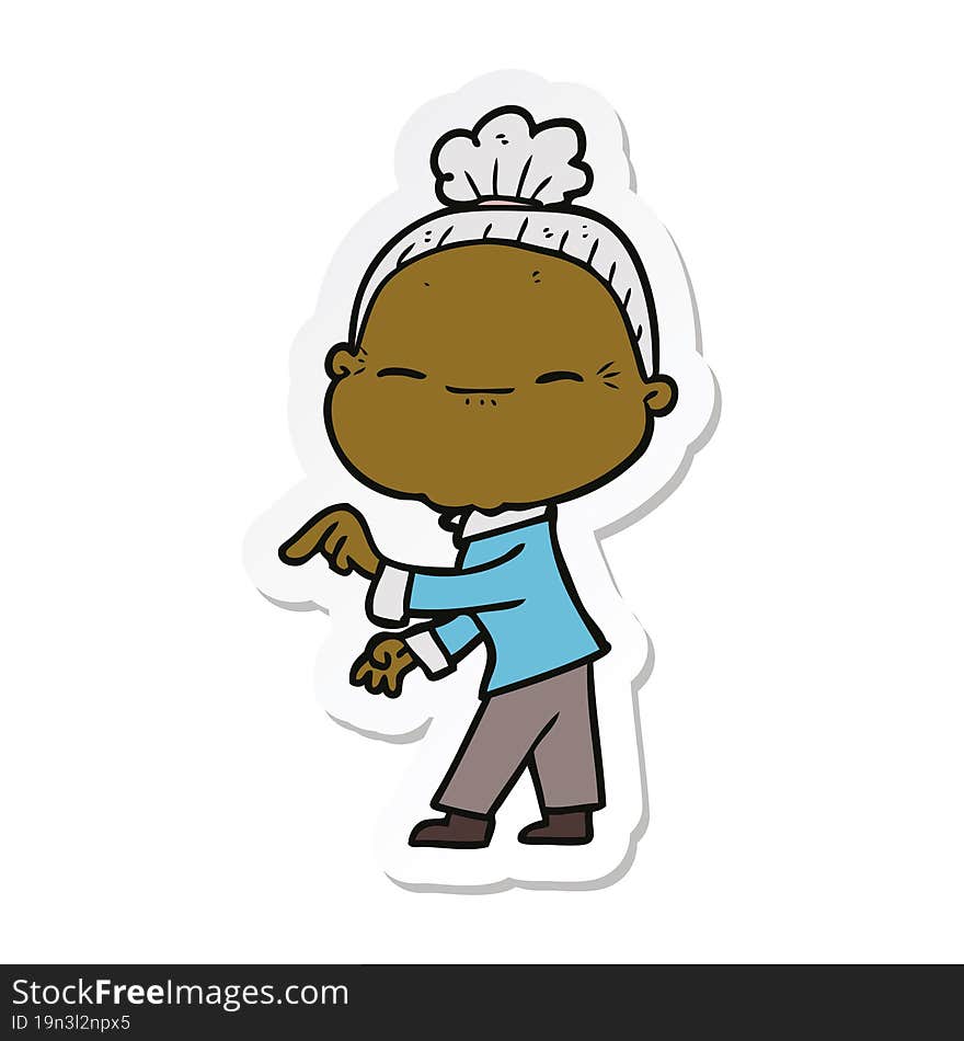 Sticker Of A Cartoon Peaceful Old Woman