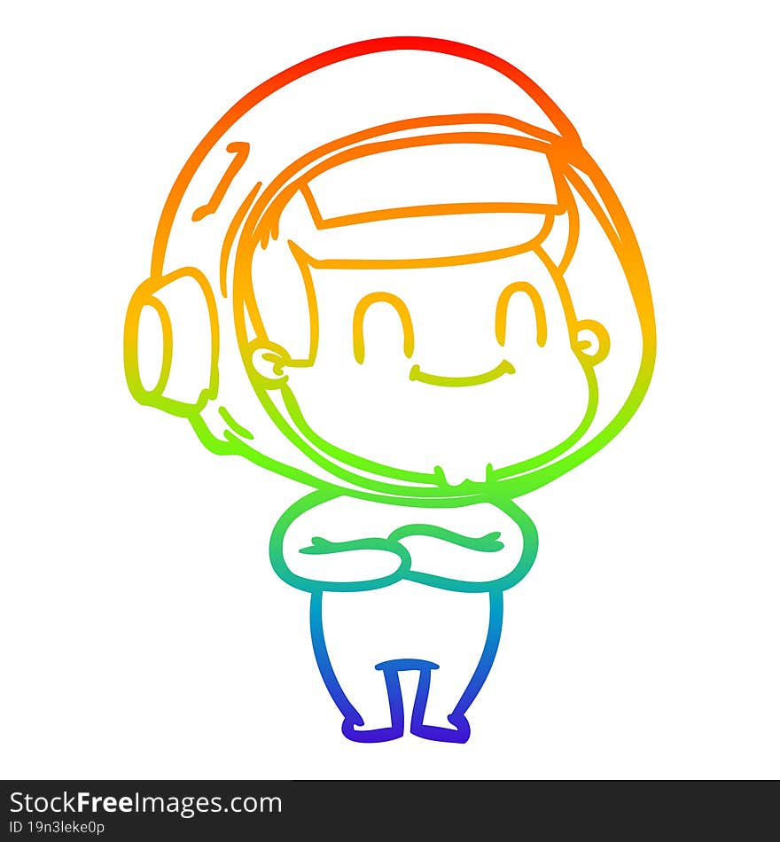 rainbow gradient line drawing happy cartoon astronaut man