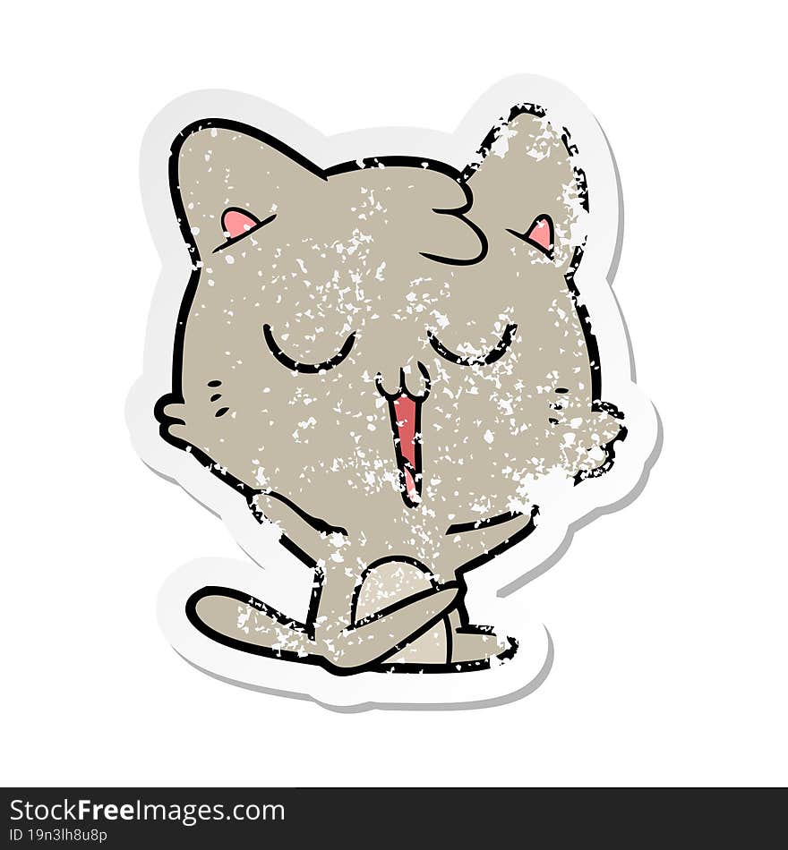 distressed sticker of a cartoon cat singing