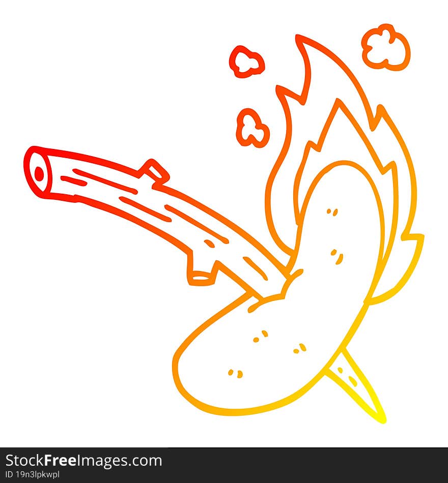 warm gradient line drawing of a cartoon hot dog