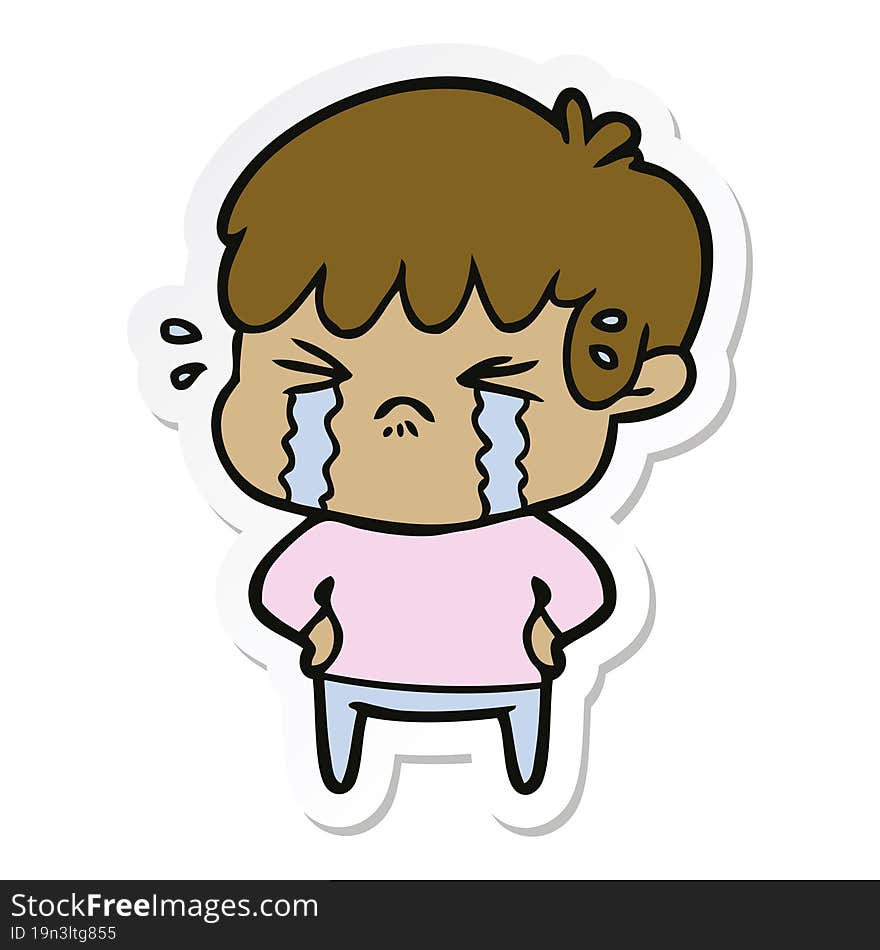 Sticker Of A Cartoon Boy Crying