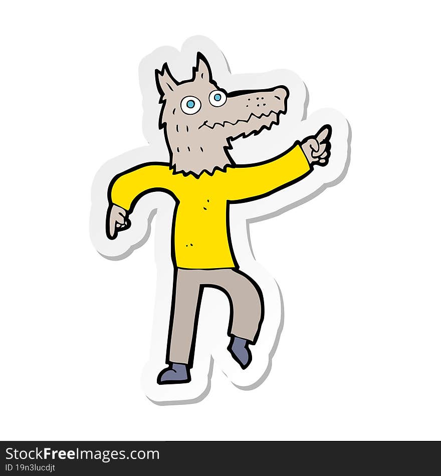 sticker of a cartoon wolf man