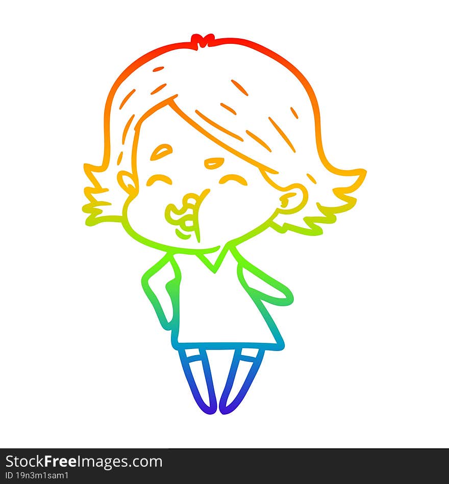 Rainbow Gradient Line Drawing Cartoon Girl Pulling Face