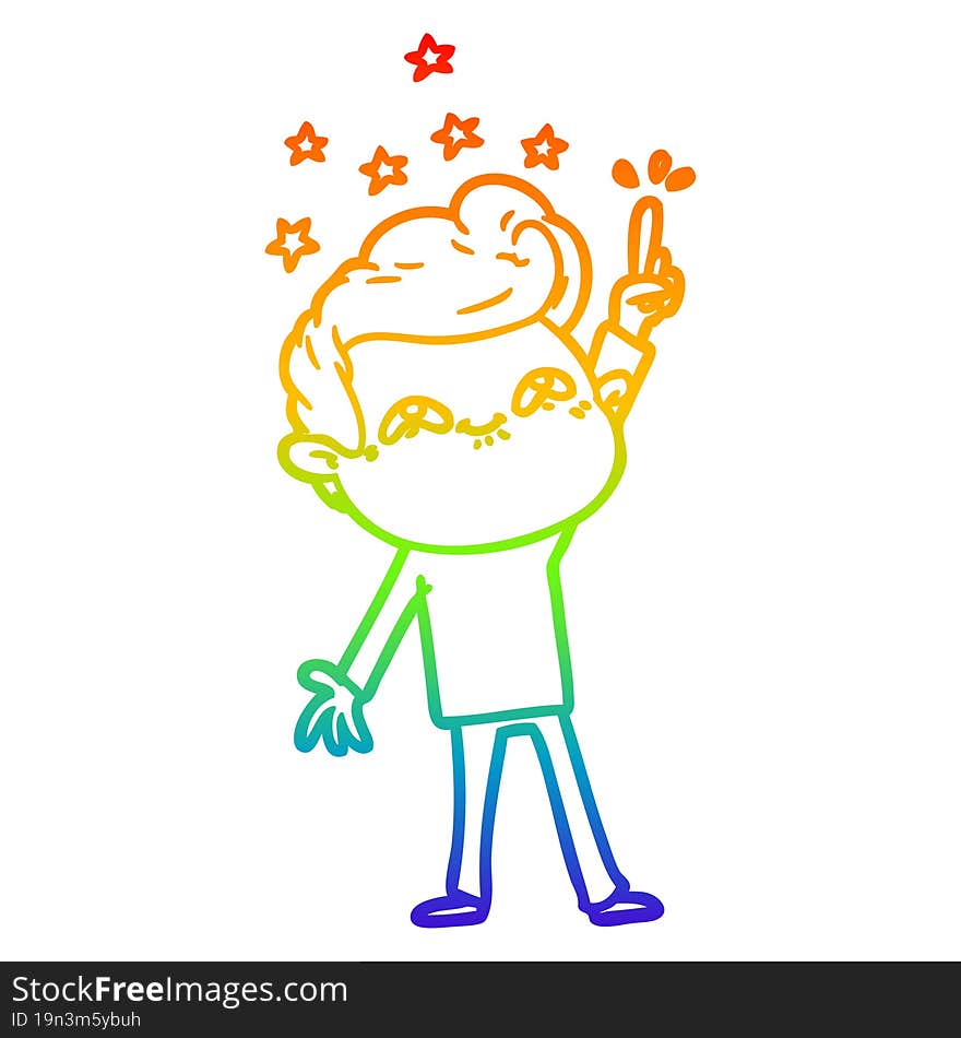 rainbow gradient line drawing of a cartoon excited man