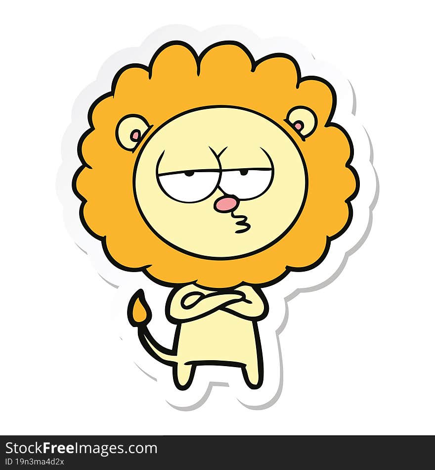 sticker of a cartoon bored lion