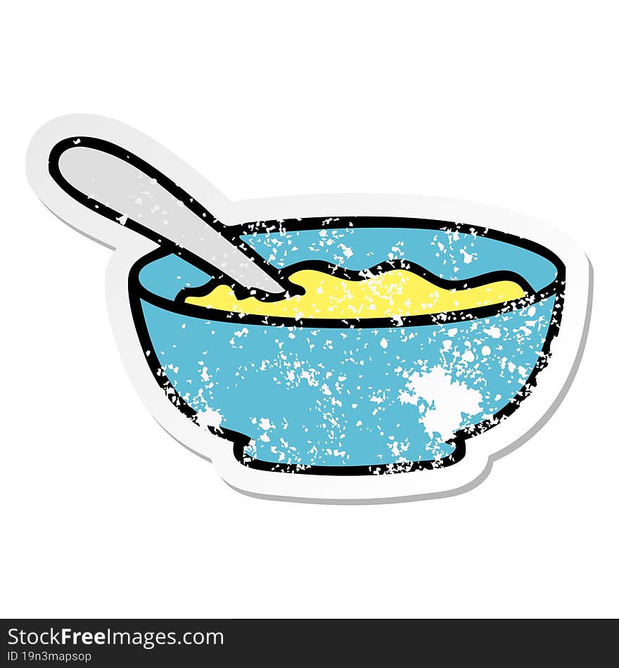 Distressed Sticker Of A Quirky Hand Drawn Cartoon Bowl Of Soup