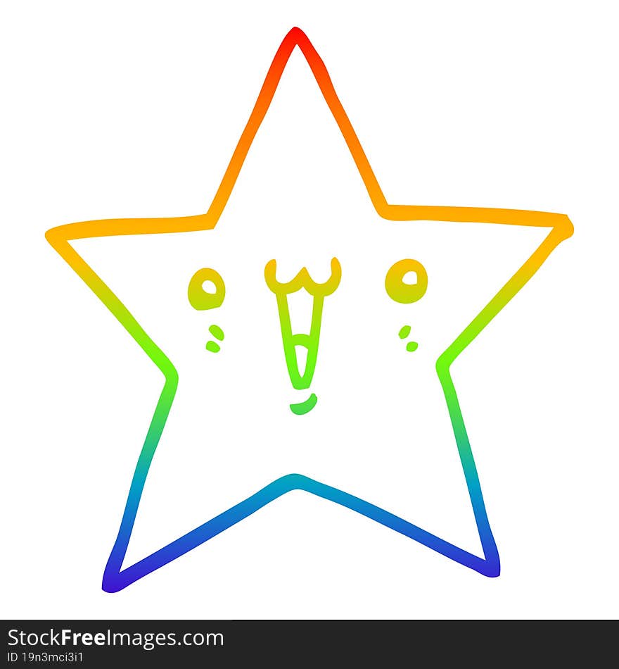 rainbow gradient line drawing happy cartoon star