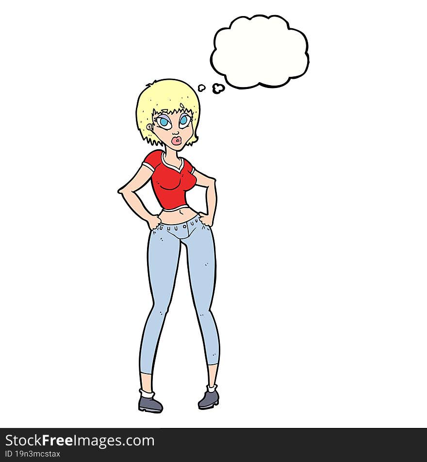 cartoon pretty woman with thought bubble