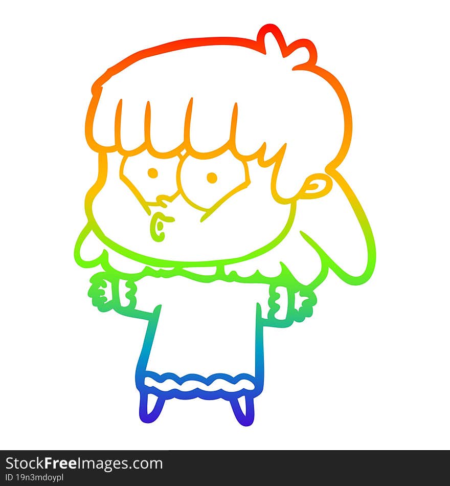 rainbow gradient line drawing cartoon whistling girl