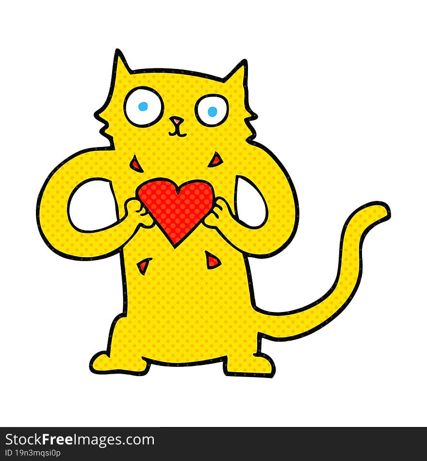 freehand drawn cartoon cat with love heart