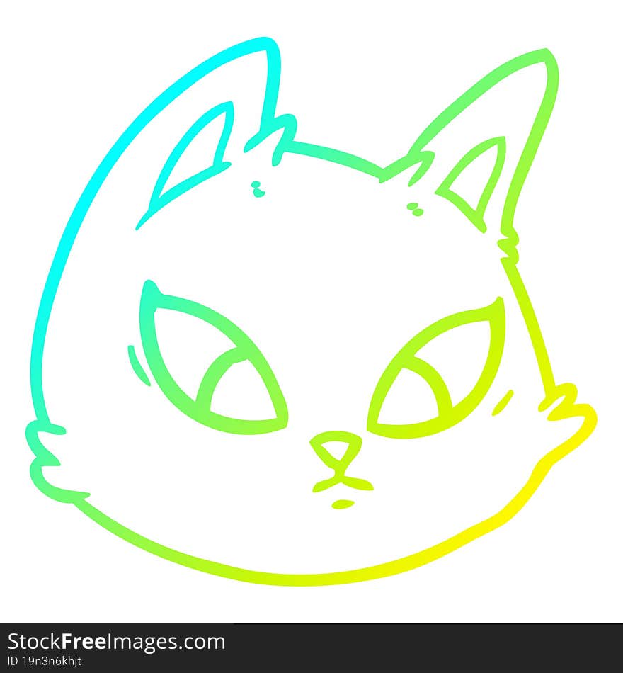 cold gradient line drawing of a cartoon cat face