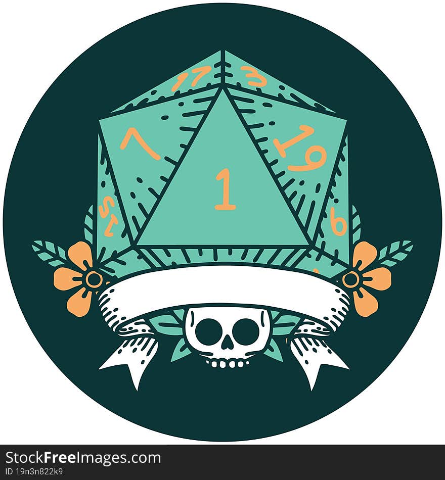 natural one d20 dice roll icon