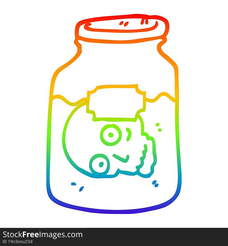 rainbow gradient line drawing cartoon head in jar