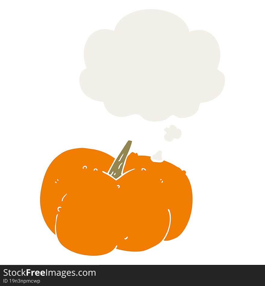 cartoon pumpkin squash with thought bubble in retro style