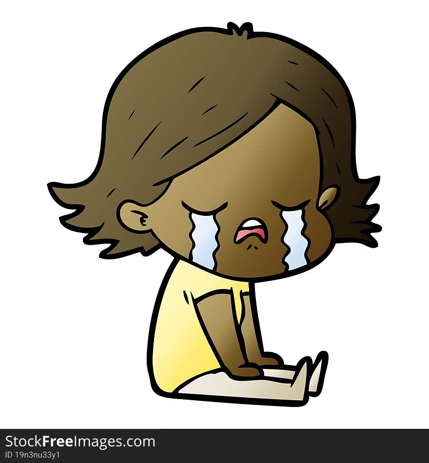 cartoon girl crying sat on floor. cartoon girl crying sat on floor