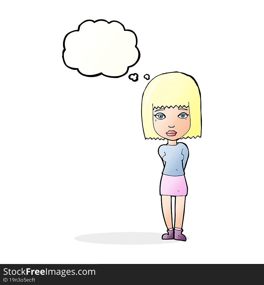 Cartoon Serious Girl With Thought Bubble