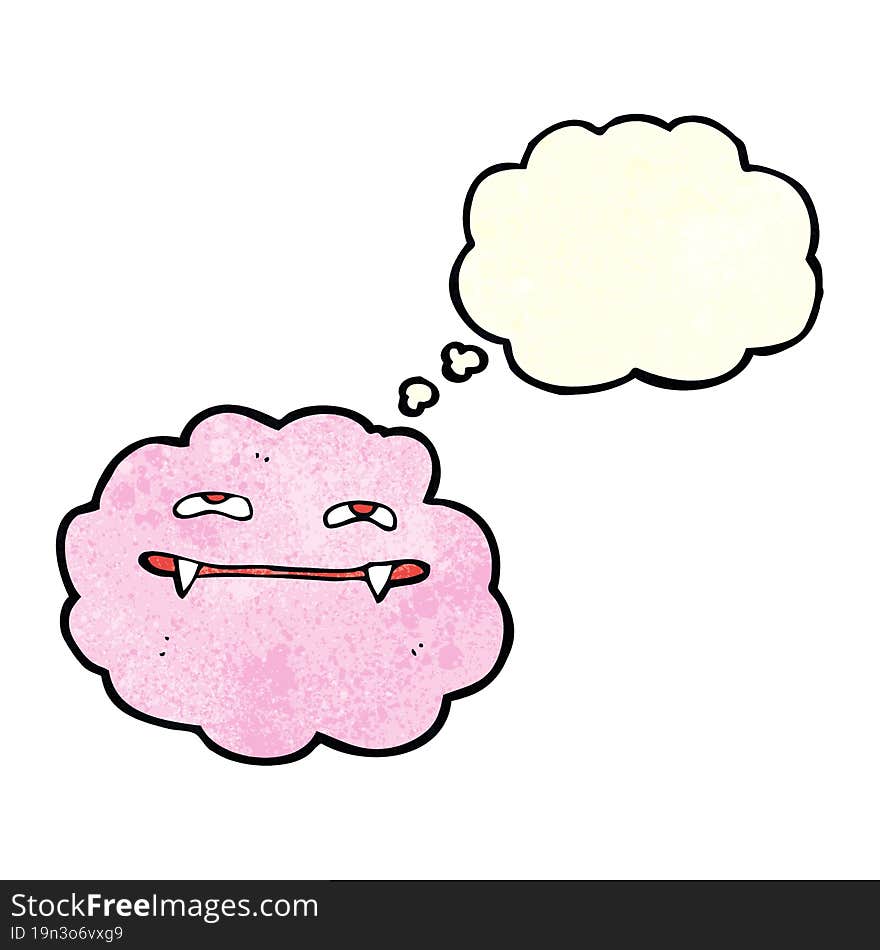 cartoon pink fluffy vampire cloud with thought bubble