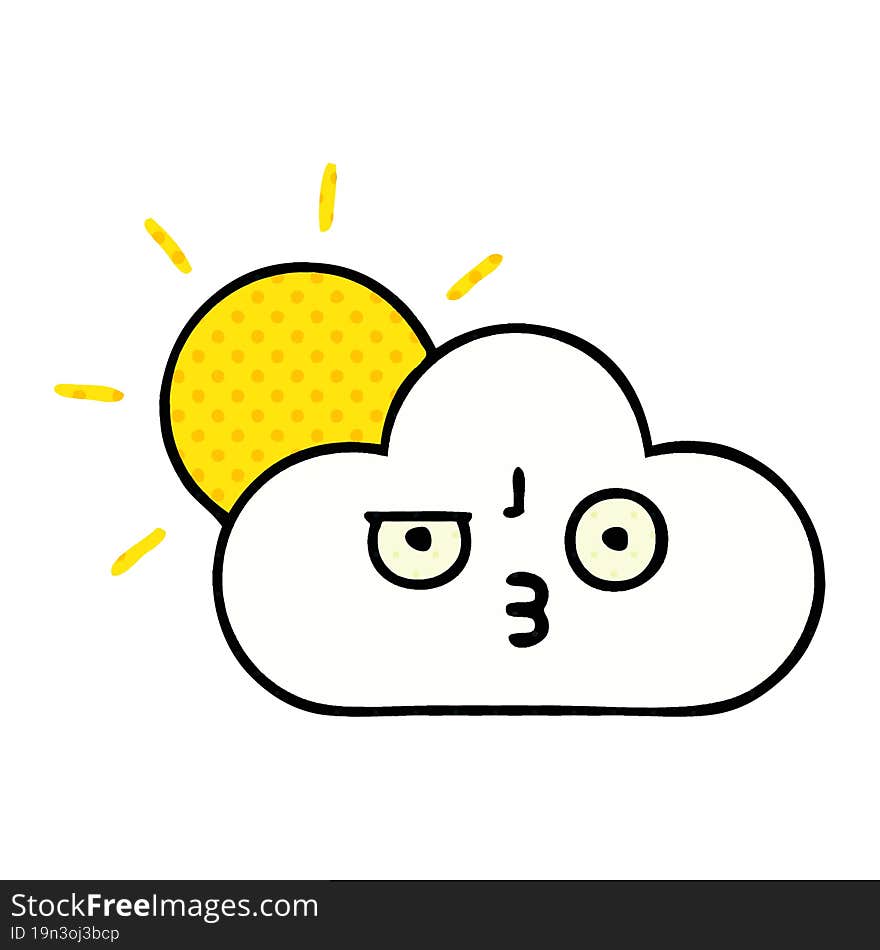 comic book style cartoon of a sunshine and cloud