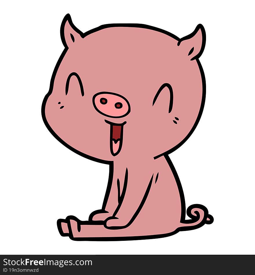 happy cartoon pig sitting. happy cartoon pig sitting