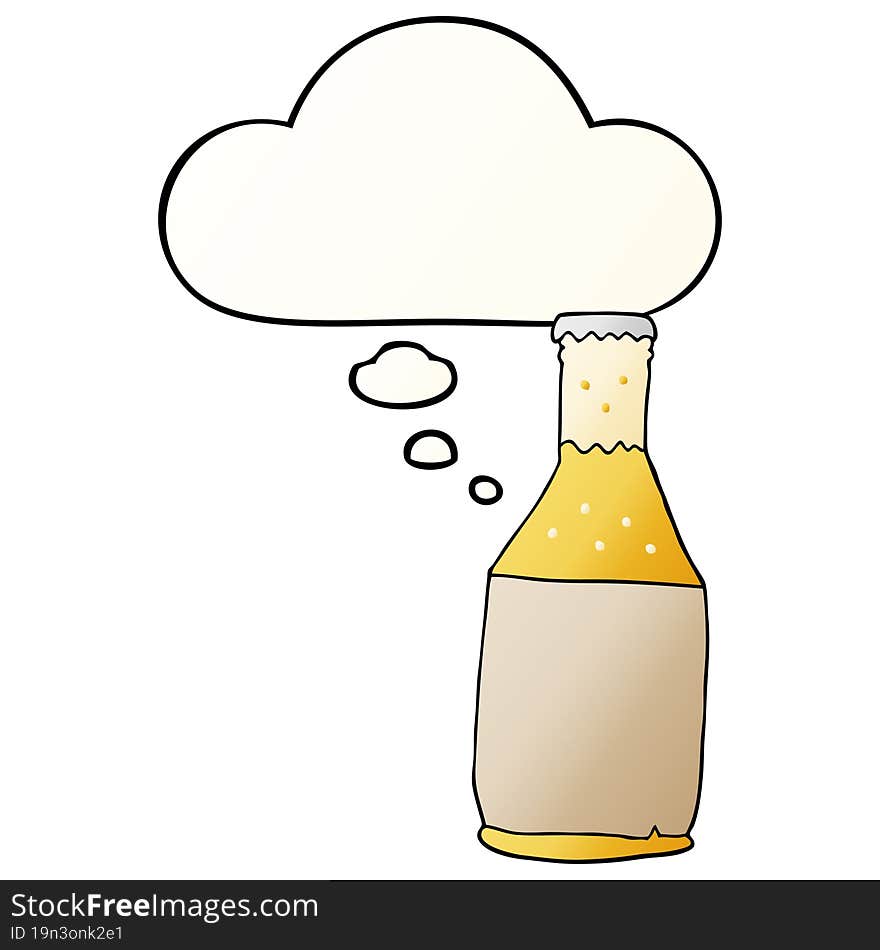 cartoon beer bottle and thought bubble in smooth gradient style