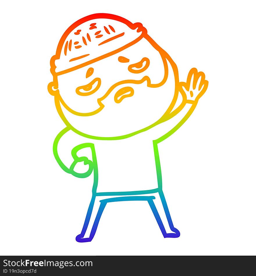 Rainbow Gradient Line Drawing Cartoon Worried Man With Beard