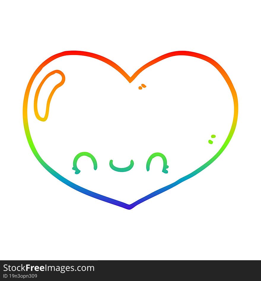 rainbow gradient line drawing of a cartoon love heart character