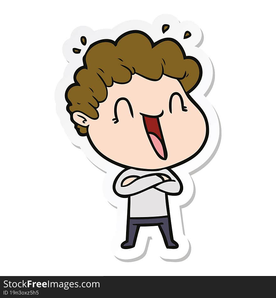 sticker of a cartoon happy man laughing