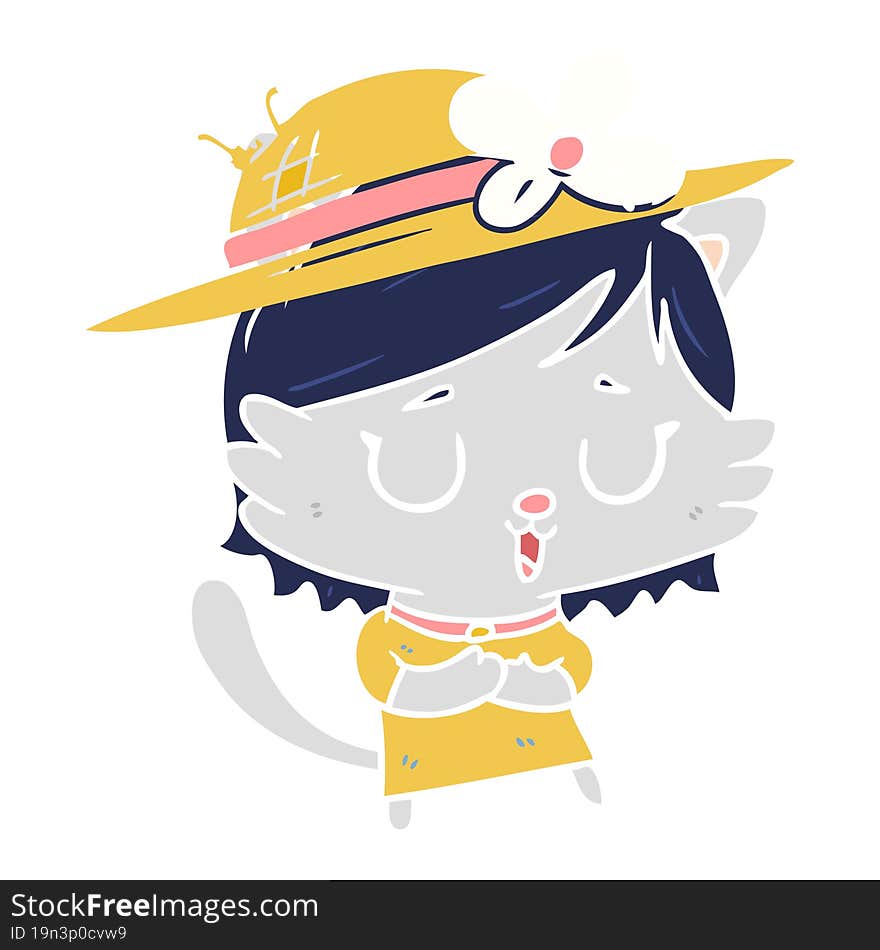 flat color style cartoon cat wearing hat. flat color style cartoon cat wearing hat