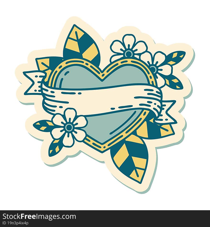 sticker of tattoo in traditional style of a heart and banner. sticker of tattoo in traditional style of a heart and banner