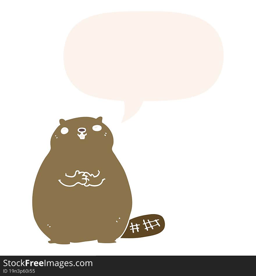 cartoon beaver and speech bubble in retro style