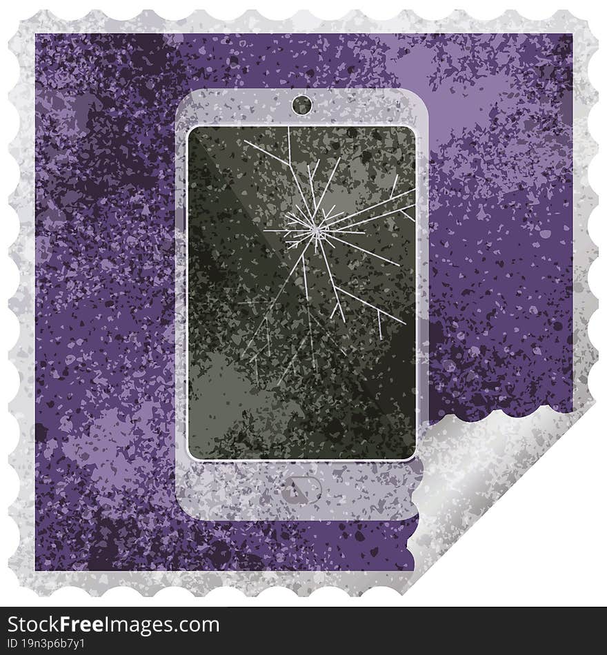 Cracked Screen Cell Phone Graphic Vector Illustration Square Sticker Stamp