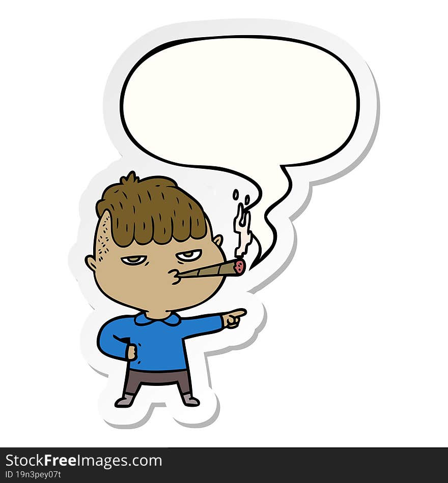 cartoon man smoking and speech bubble sticker