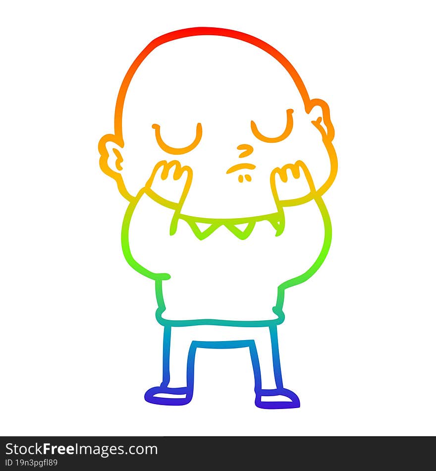 rainbow gradient line drawing cartoon bald man