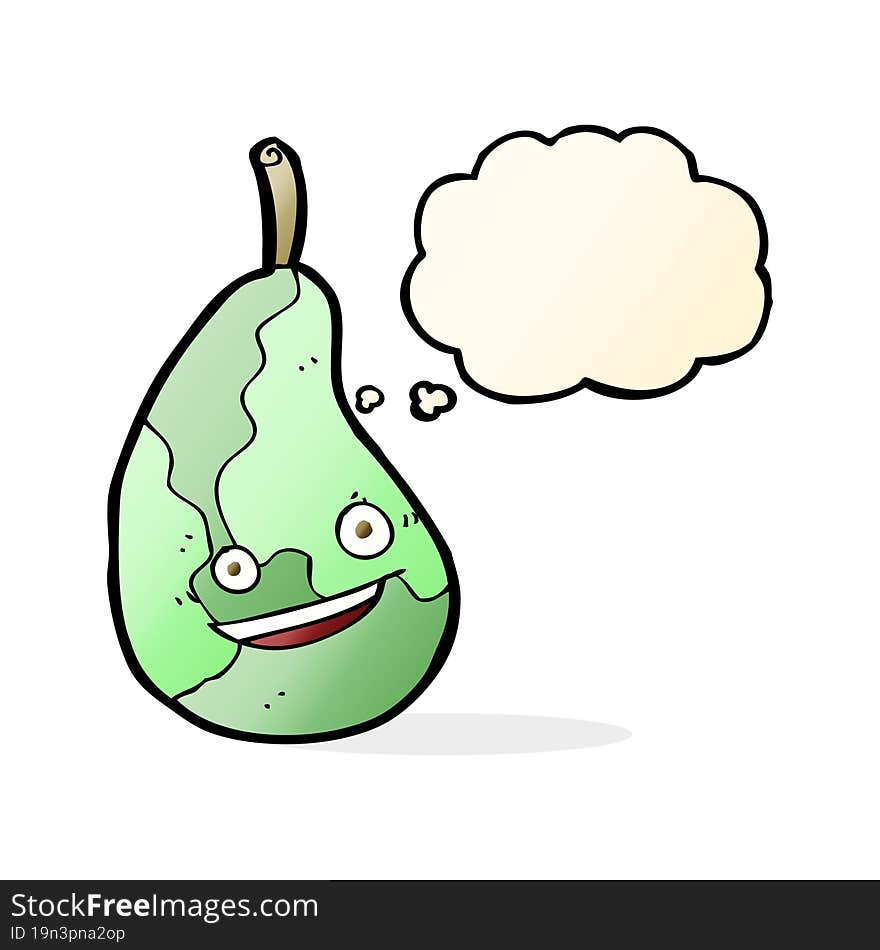 cartoon happy pear with thought bubble