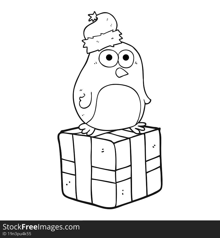 black and white cartoon christmas penguin