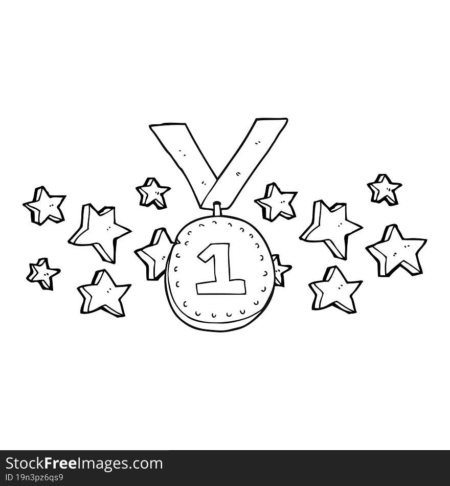 black and white cartoon first place medal