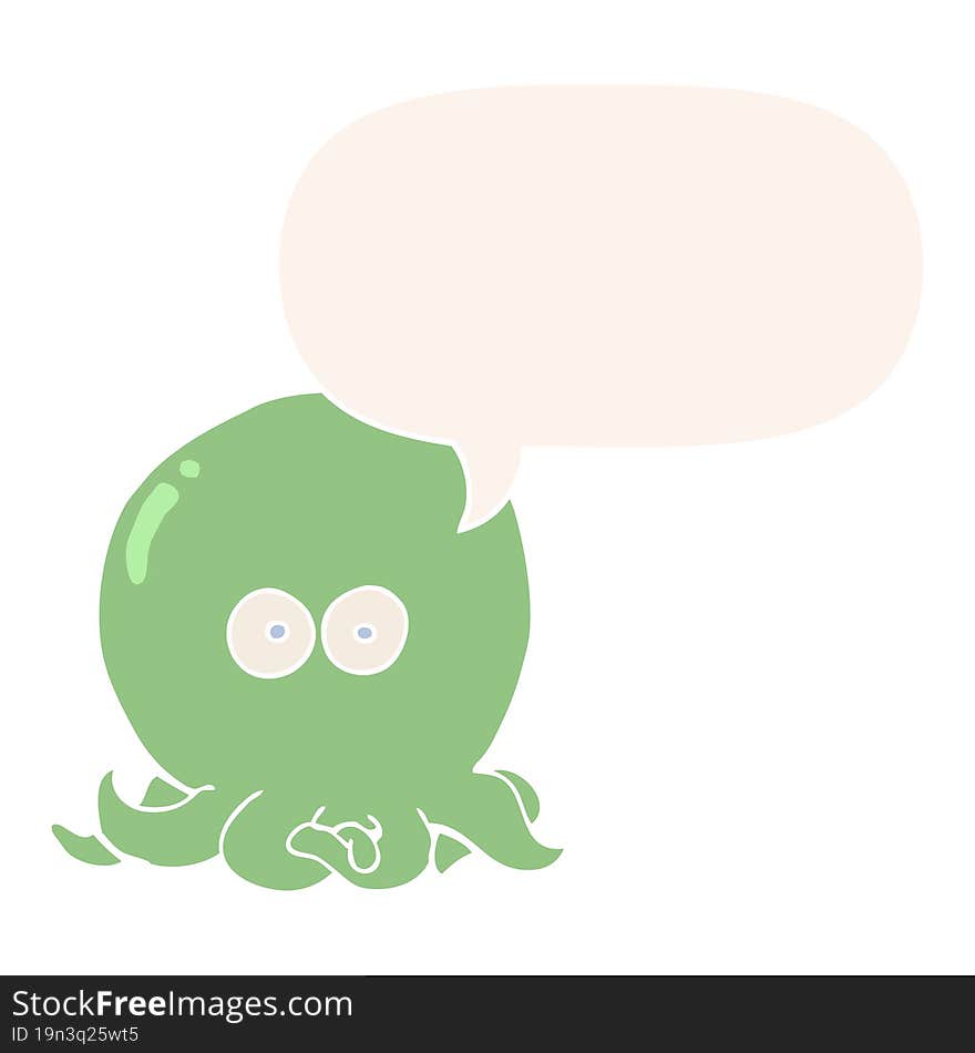 Cartoon Octopus And Speech Bubble In Retro Style