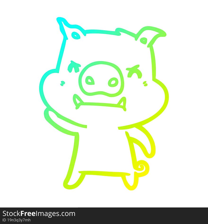 cold gradient line drawing angry cartoon pig