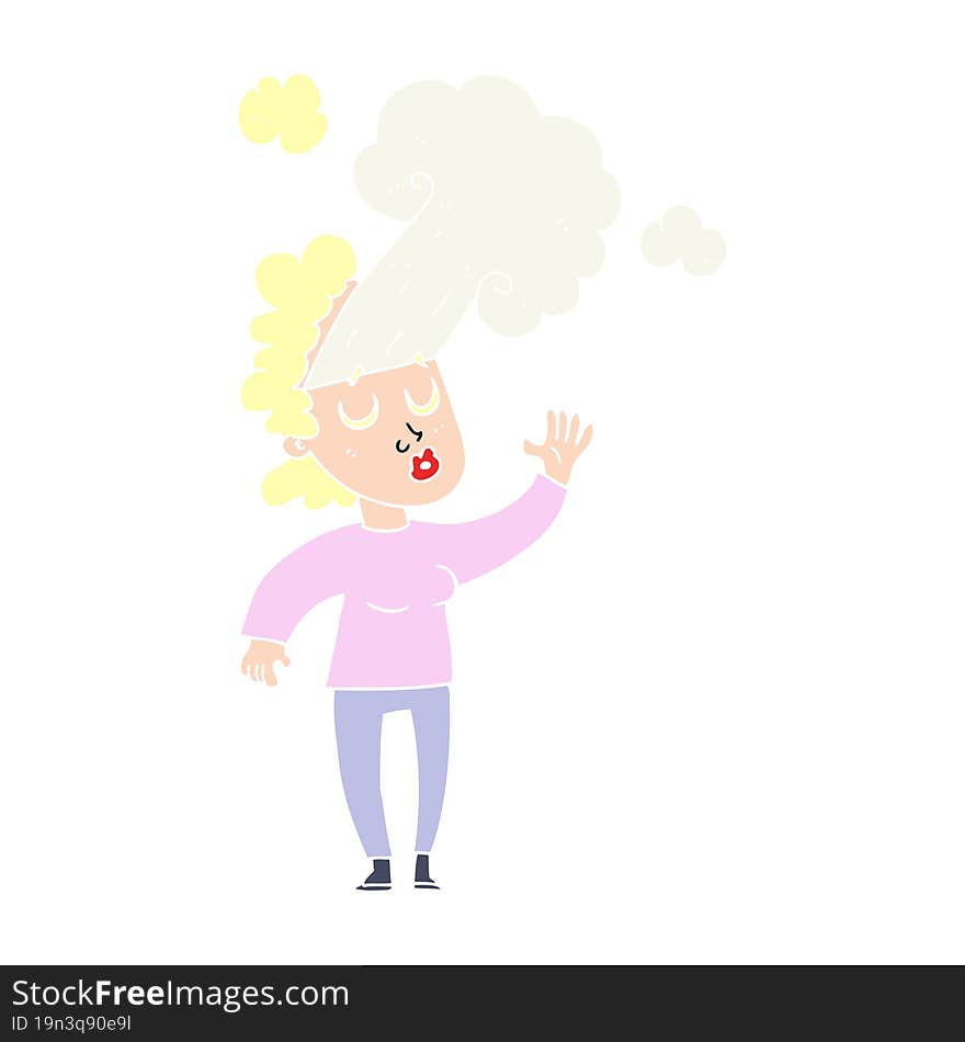 flat color illustration of woman letting off steam. flat color illustration of woman letting off steam