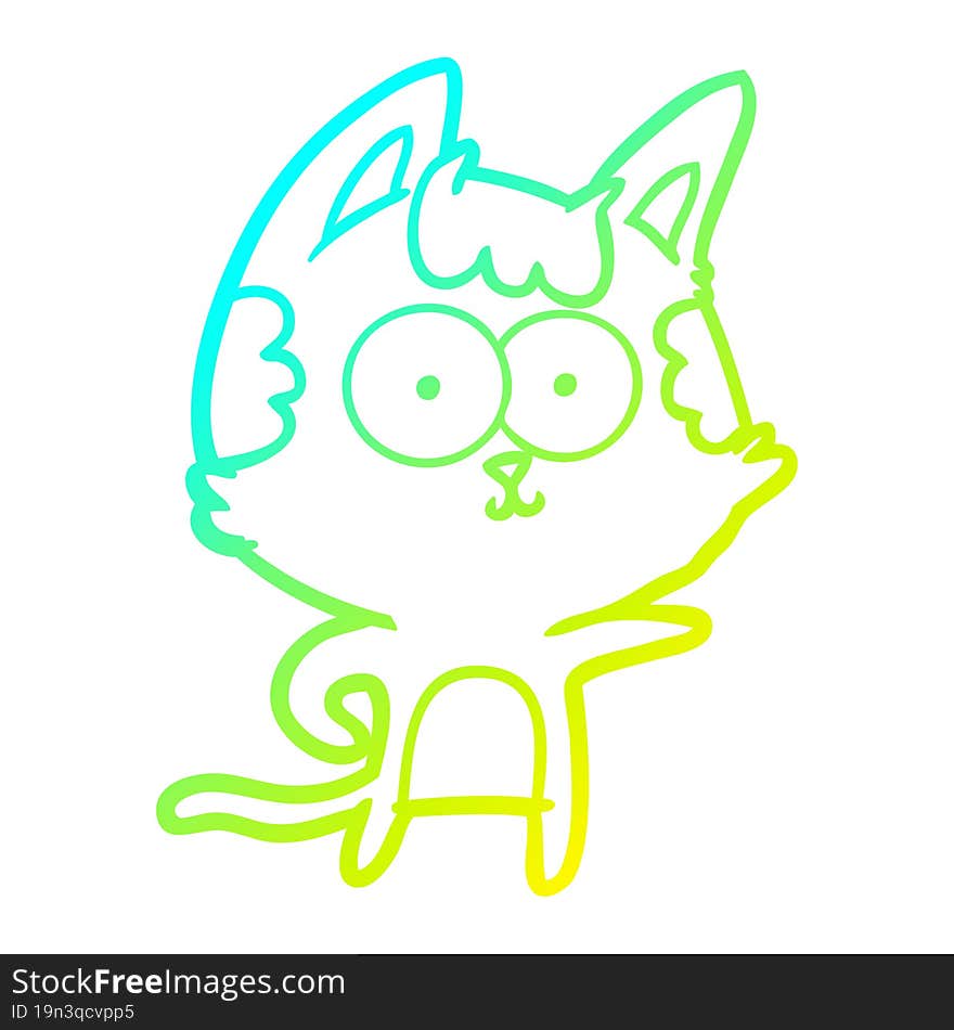 Cold Gradient Line Drawing Happy Cartoon Cat Pointing