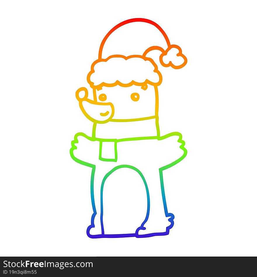 rainbow gradient line drawing cartoon bear wearing christmas hat