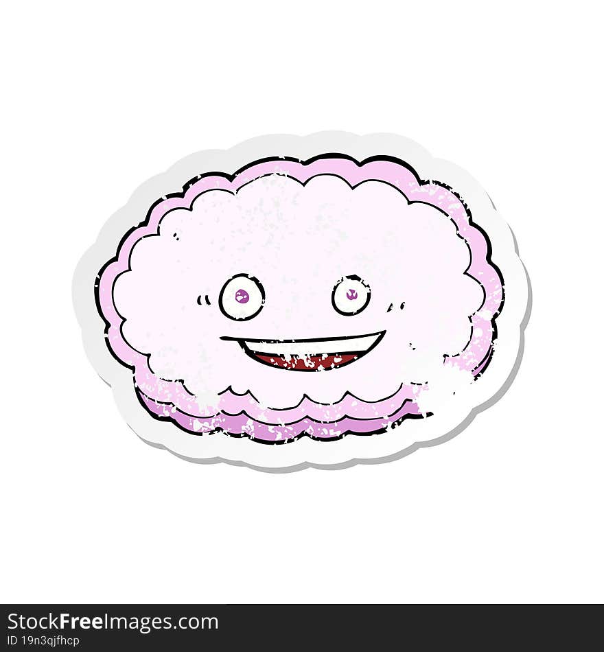 retro distressed sticker of a cartoon happy pink cloud