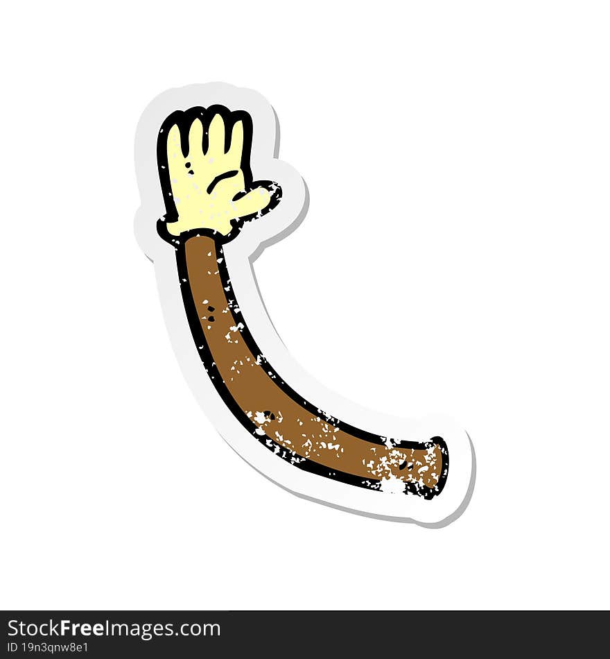 retro distressed sticker of a cartoon arm with rubber glove