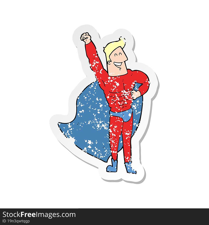 Retro Distressed Sticker Of A Cartoon Superhero