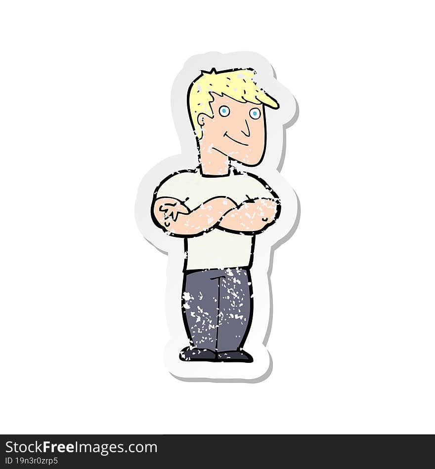 retro distressed sticker of a cartoon muscular man