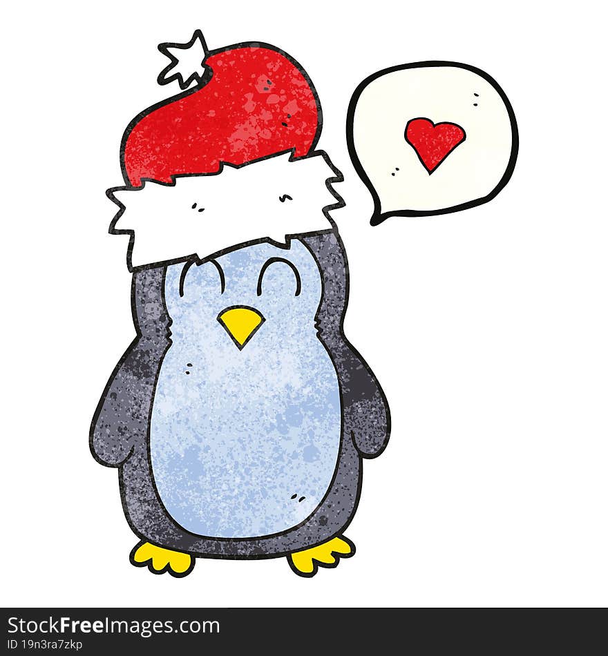 freehand speech bubble textured cartoon penguin