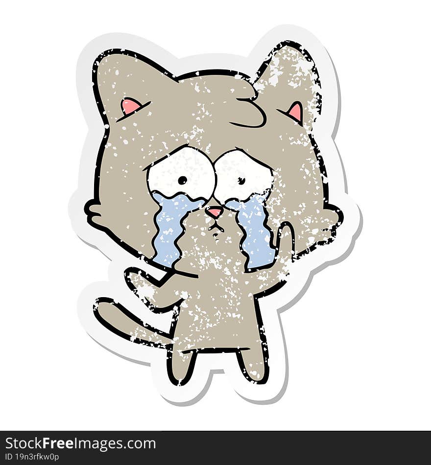 distressed sticker of a cartoon crying cat