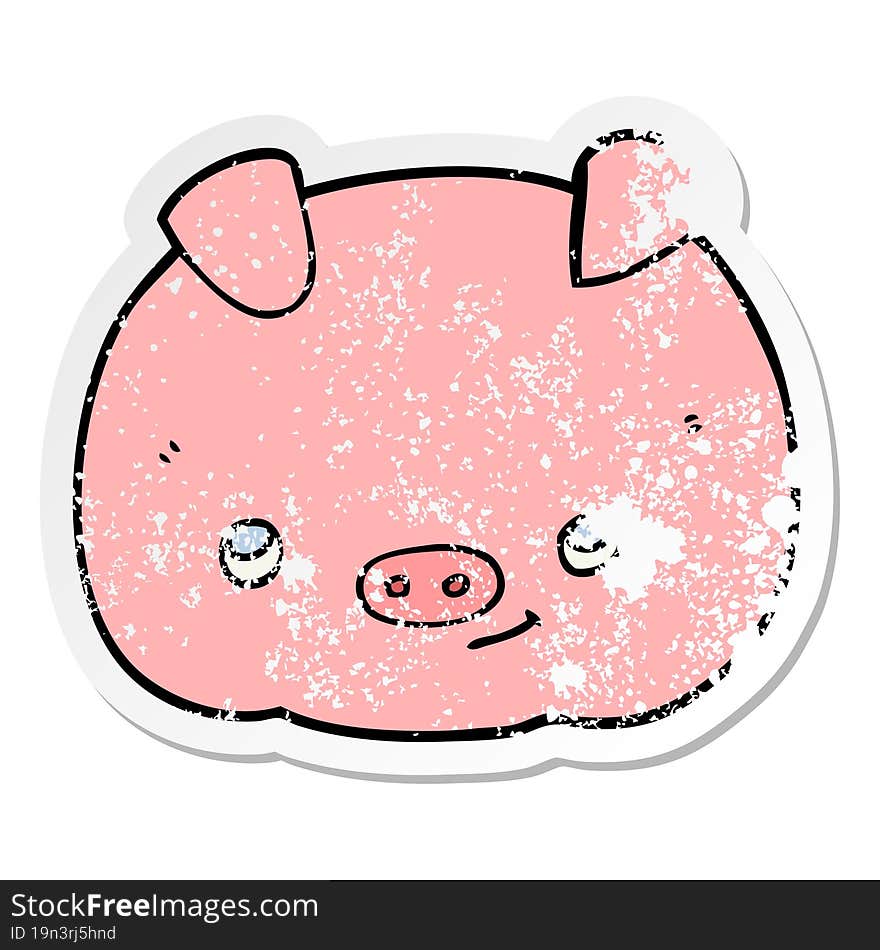 distressed sticker of a cartoon happy pig