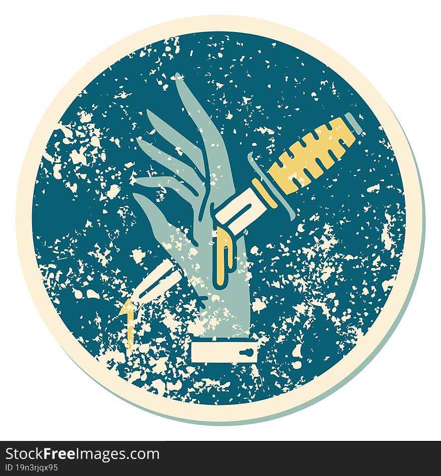 distressed sticker tattoo style icon of a dagger in the hand